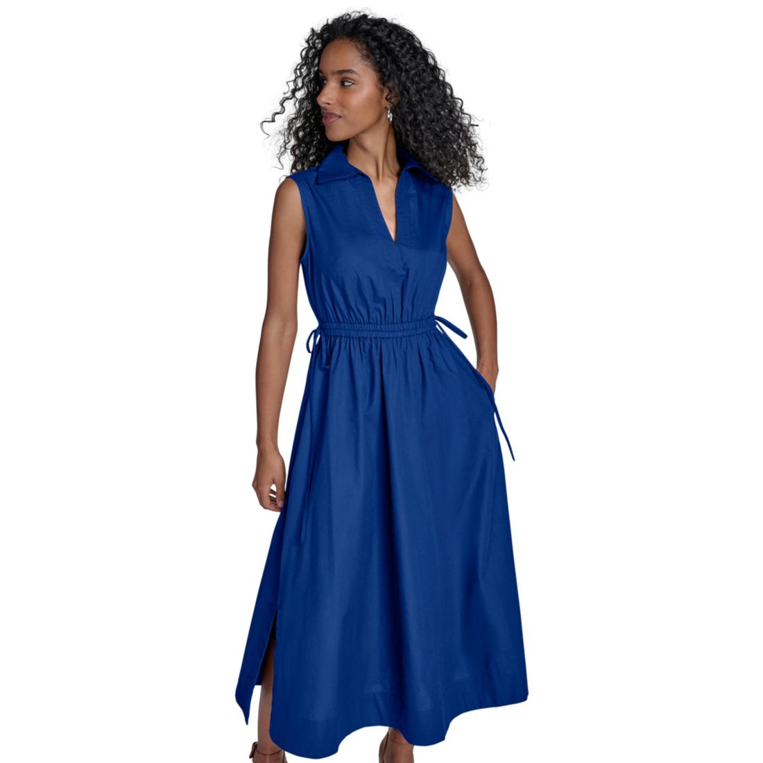 Calvin Klein Women's Cotton Drawstring Sleeveless Midi Dress