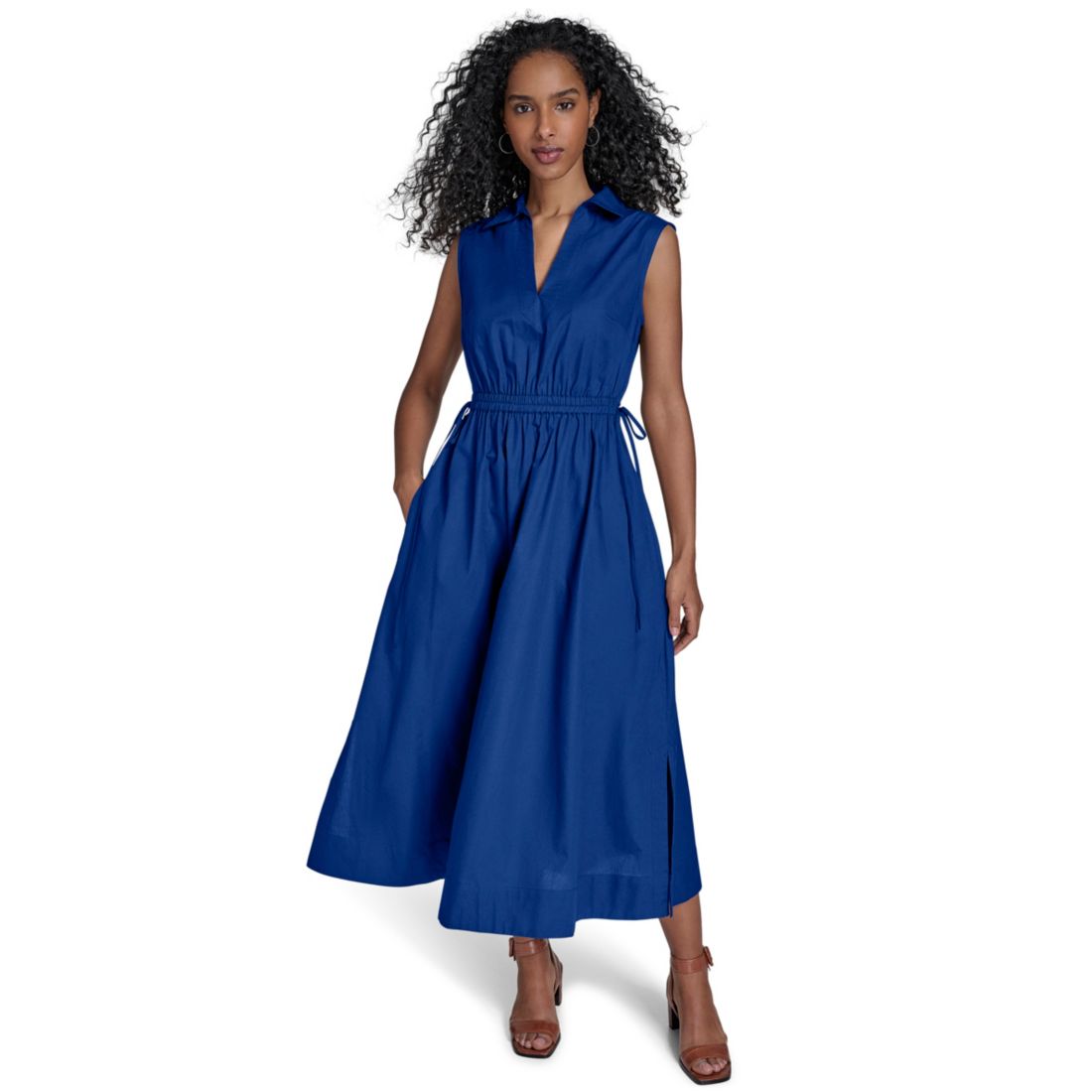 Calvin Klein Women's Cotton Drawstring Sleeveless Midi Dress