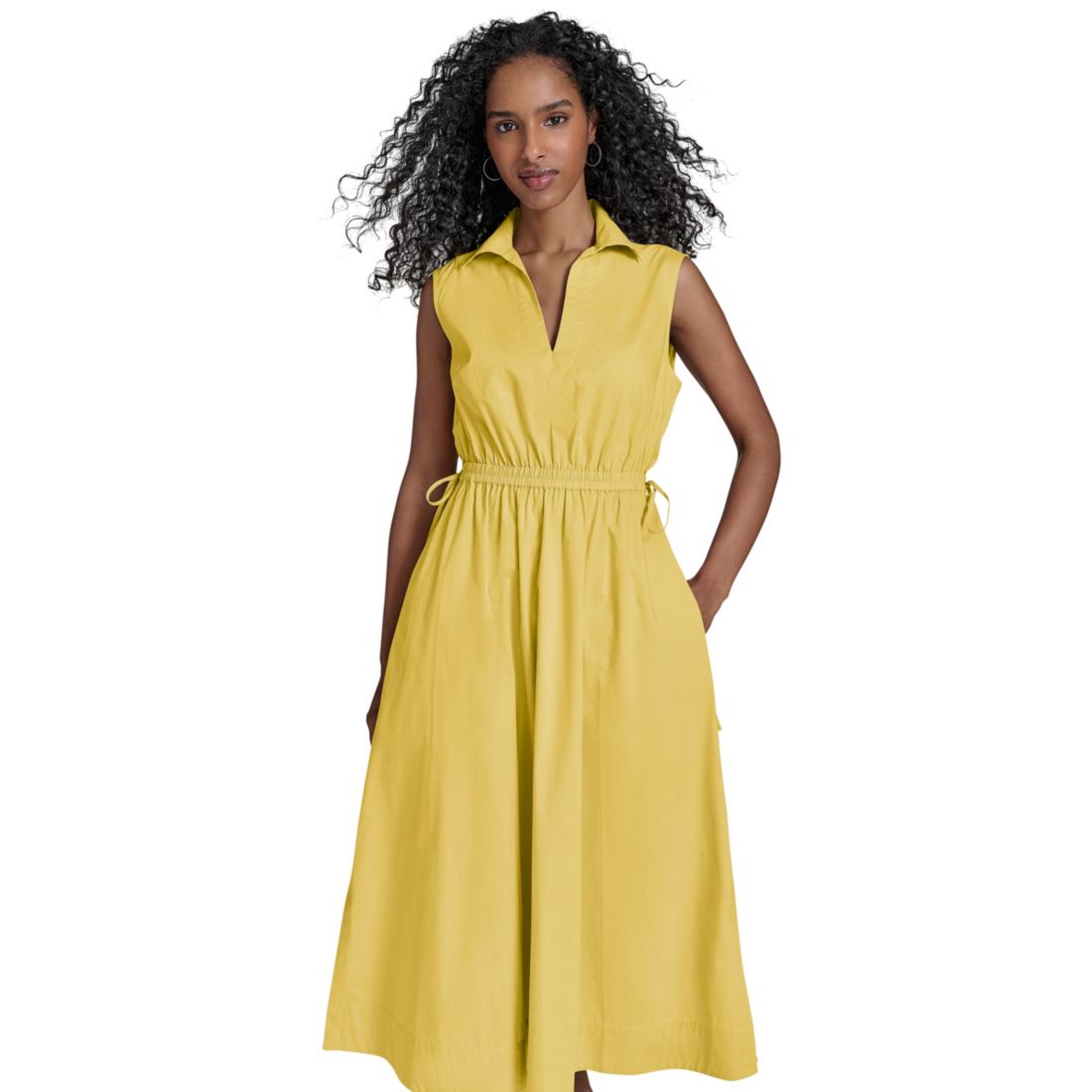 Calvin Klein Women's Cotton Drawstring Sleeveless Midi Dress