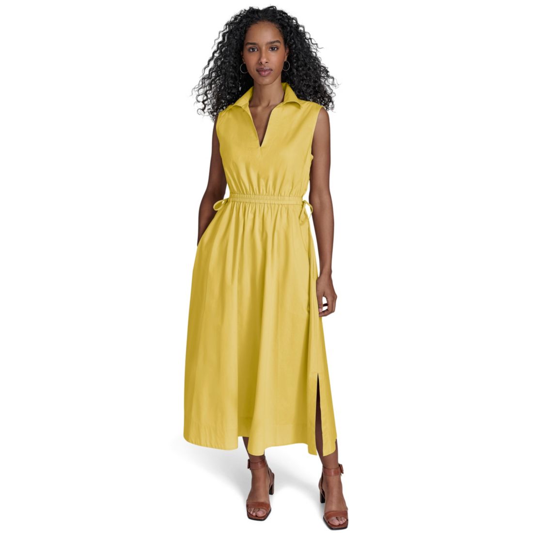 Calvin Klein Women's Cotton Drawstring Sleeveless Midi Dress