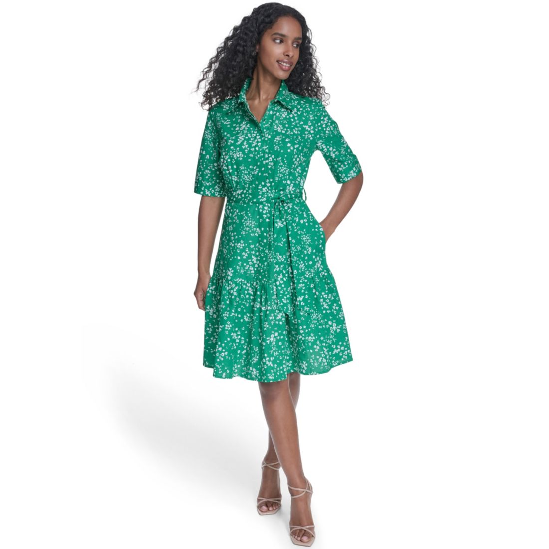 Calvin Klein Women's Short-Sleeve Tiered Shirt Dress