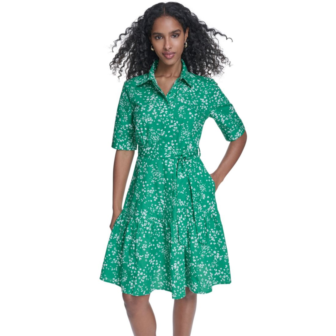 Calvin Klein Women's Short-Sleeve Tiered Shirt Dress