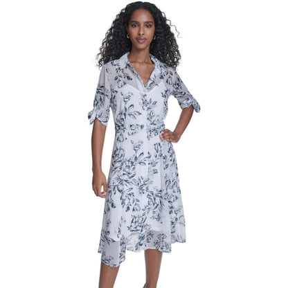 Calvin Klein Women's Tie-Sleeve Printed Midi Dress