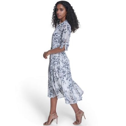 Calvin Klein Women's Tie-Sleeve Printed Midi Dress
