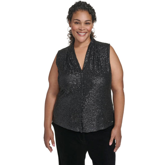 Calvin Klein Plus Size Sequined V-Neck Top