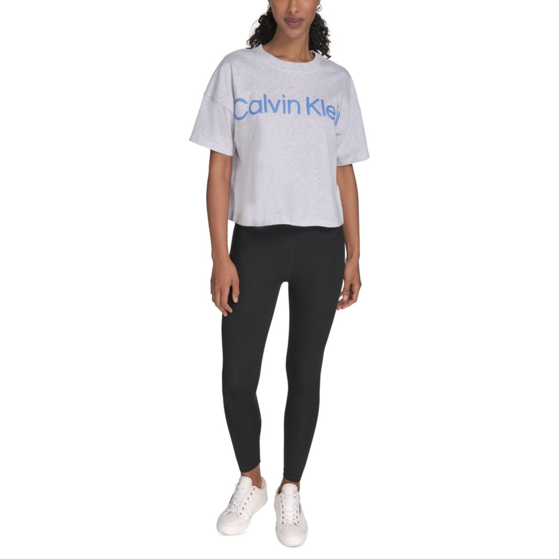 Calvin Klein Performance Women's Cotton Raised Logo Cropped T-Shirt - Optic Heather / Blue Twilight