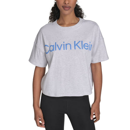 Calvin Klein Performance Women's Cotton Raised Logo Cropped T-Shirt - Optic Heather / Blue Twilight