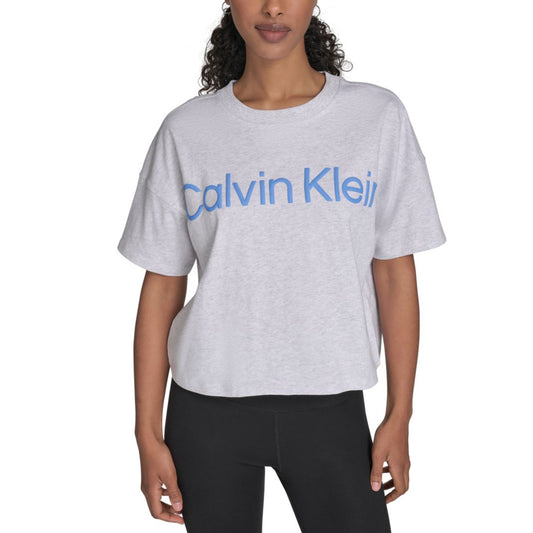 Calvin Klein Performance Women's Cotton Raised Logo Cropped T-Shirt - Optic Heather / Blue Twilight