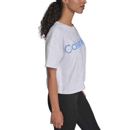 Calvin Klein Performance Women's Cotton Raised Logo Cropped T-Shirt - Optic Heather / Blue Twilight