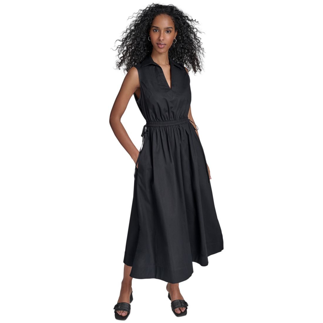 Calvin Klein Women's Cotton Drawstring Sleeveless Midi Dress
