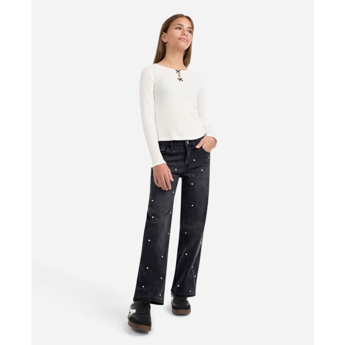 abercrombie kids Girls High-Rise Embellished Wide Leg Jeans