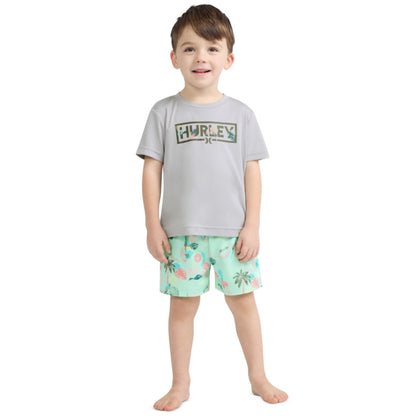 Hurley Boys' Toddler 2T-5T Parrot-Dise Swim T-Shirt and Shorts, 2-Piece Set