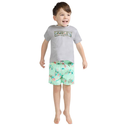 Hurley Boys' Toddler 2T-5T Parrot-Dise Swim T-Shirt and Shorts, 2-Piece Set