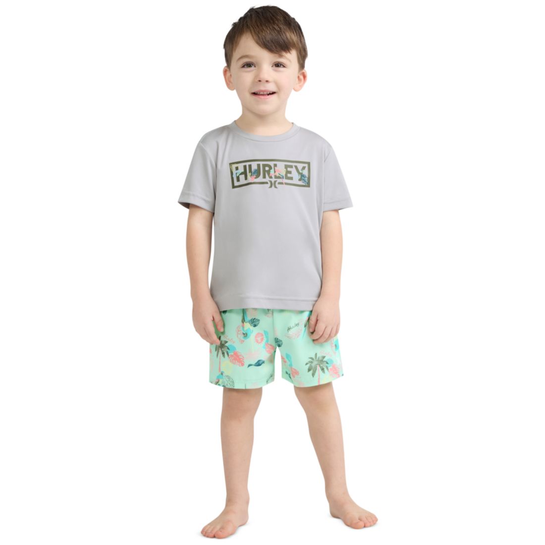 Hurley Boys' Toddler 2T-5T Parrot-Dise Swim T-Shirt and Shorts, 2-Piece Set
