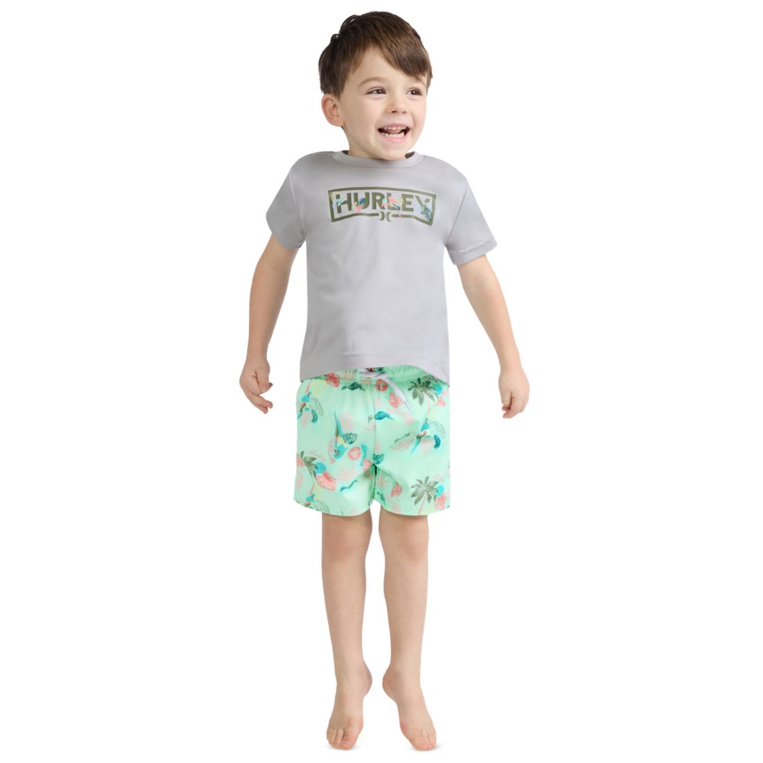Hurley Boys' Toddler 2T-5T Parrot-Dise Swim T-Shirt and Shorts, 2-Piece Set