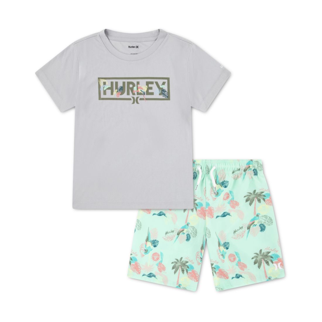 Hurley Boys' Toddler 2T-5T Parrot-Dise Swim T-Shirt and Shorts, 2-Piece Set
