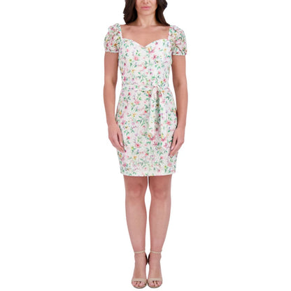 kensie Women's Floral-Print Lace Sweetheart Dress