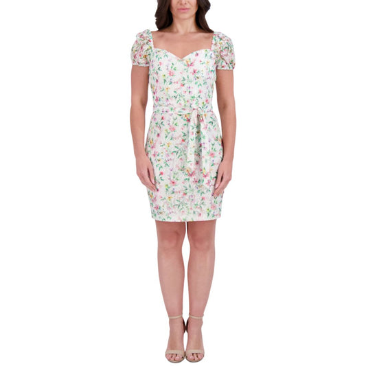 kensie Women's Floral-Print Lace Sweetheart Dress