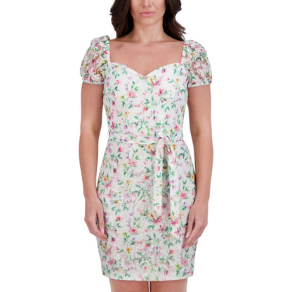 kensie Women's Floral-Print Lace Sweetheart Dress