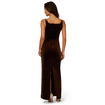 Adrianna Papell Women's Velvet Beaded Long Dress