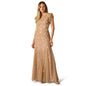 Adrianna Papell Women's Bead Mesh Godet Crew Neck Gown