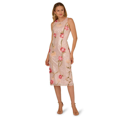 Adrianna Papell Women's Sequin Detail Floral Column Sleeveless Dress