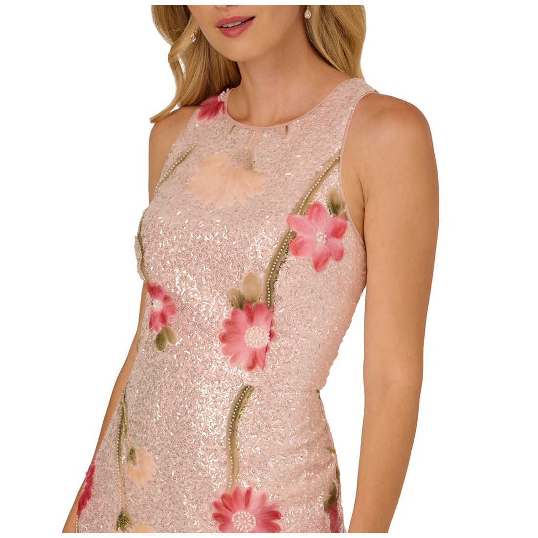 Adrianna Papell Women's Sequin Detail Floral Column Sleeveless Dress