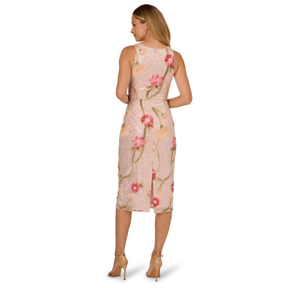 Adrianna Papell Women's Sequin Detail Floral Column Sleeveless Dress