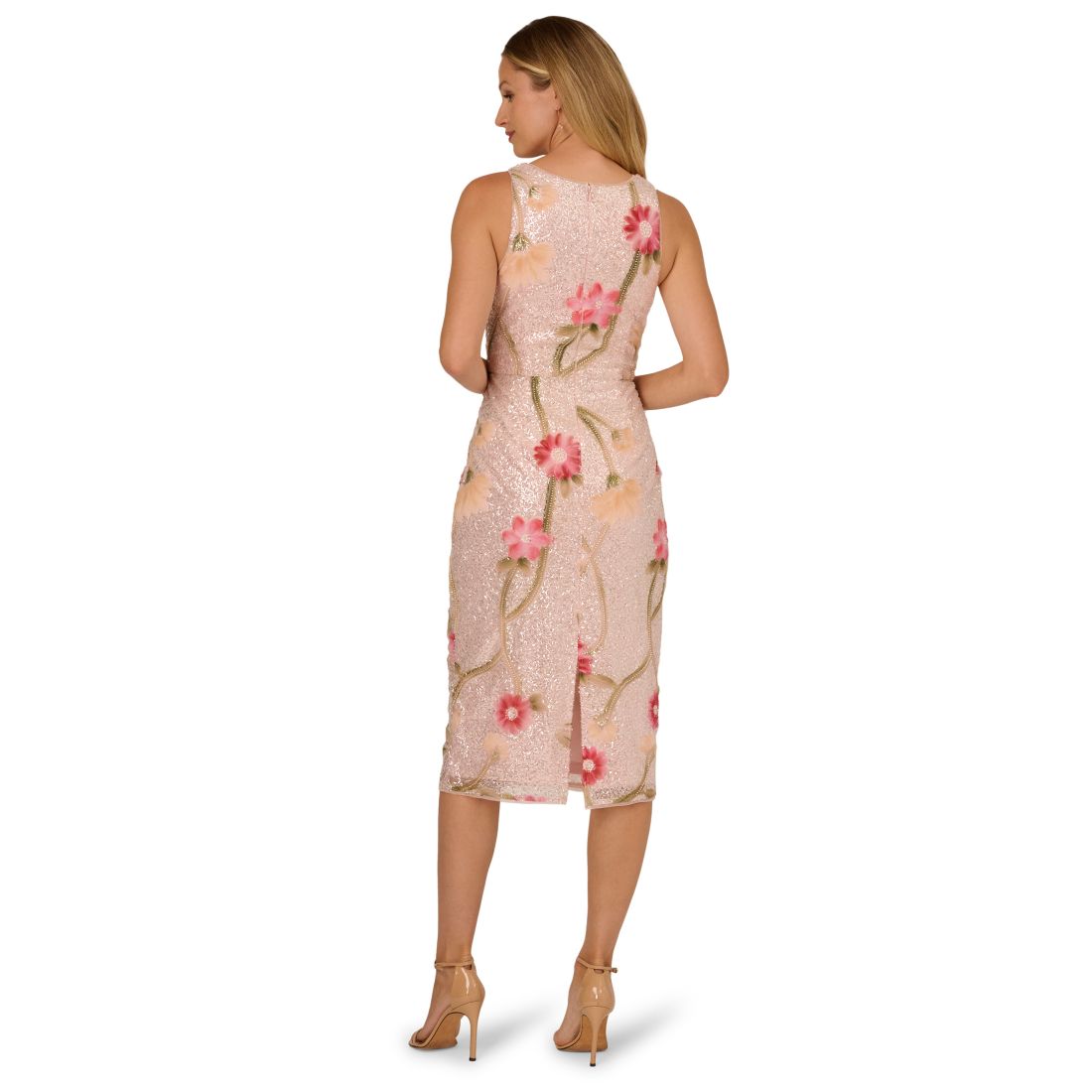 Adrianna Papell Women's Sequin Detail Floral Column Sleeveless Dress