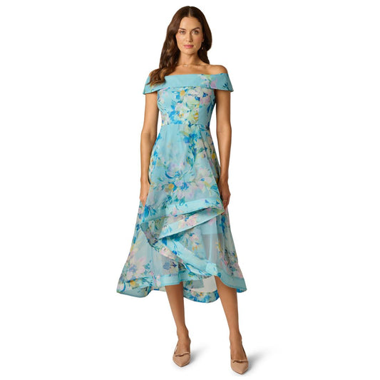Adrianna Papell Women's Floral Organza Off-The-Shoulder High Low Dress