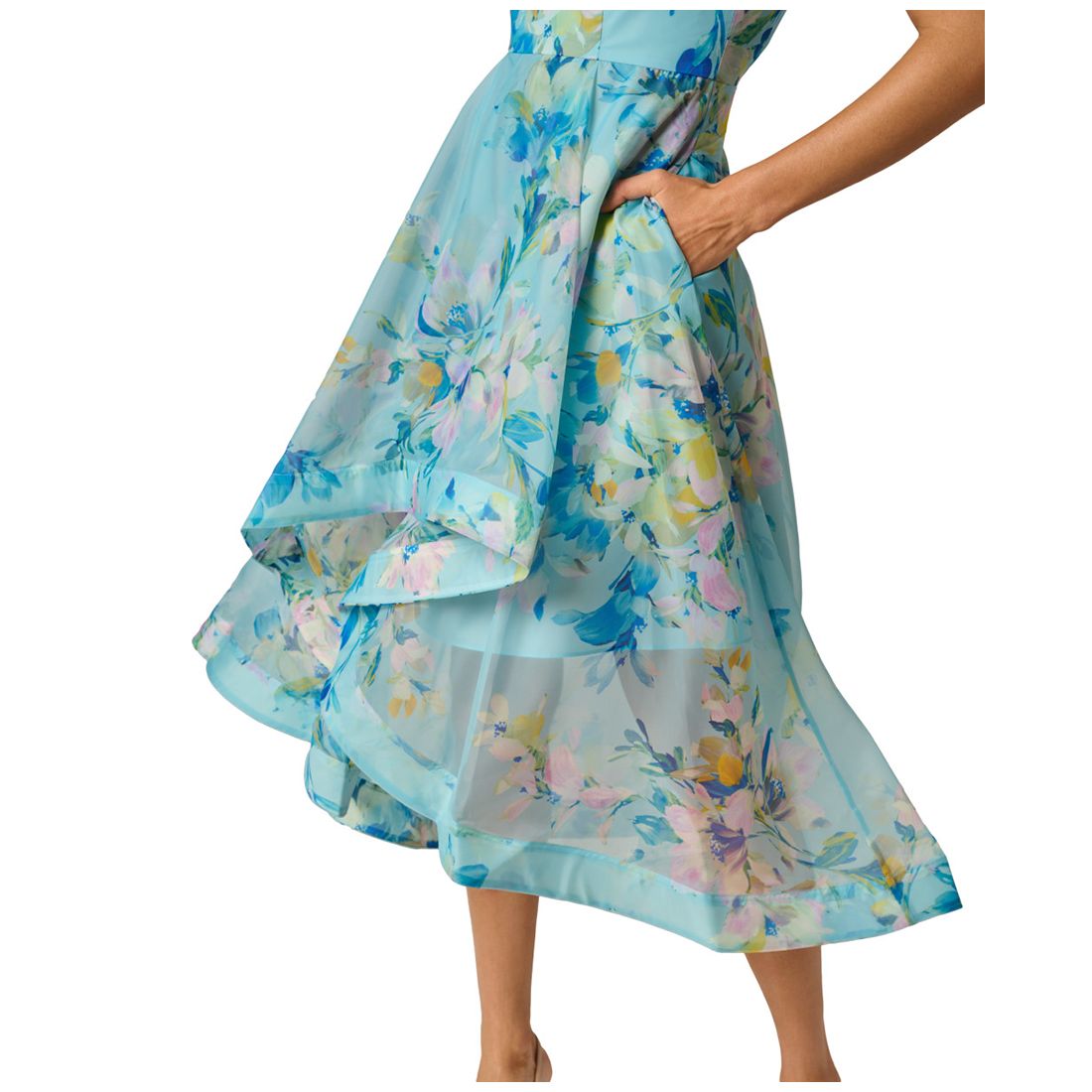Adrianna Papell Women's Floral Organza Off-The-Shoulder High Low Dress
