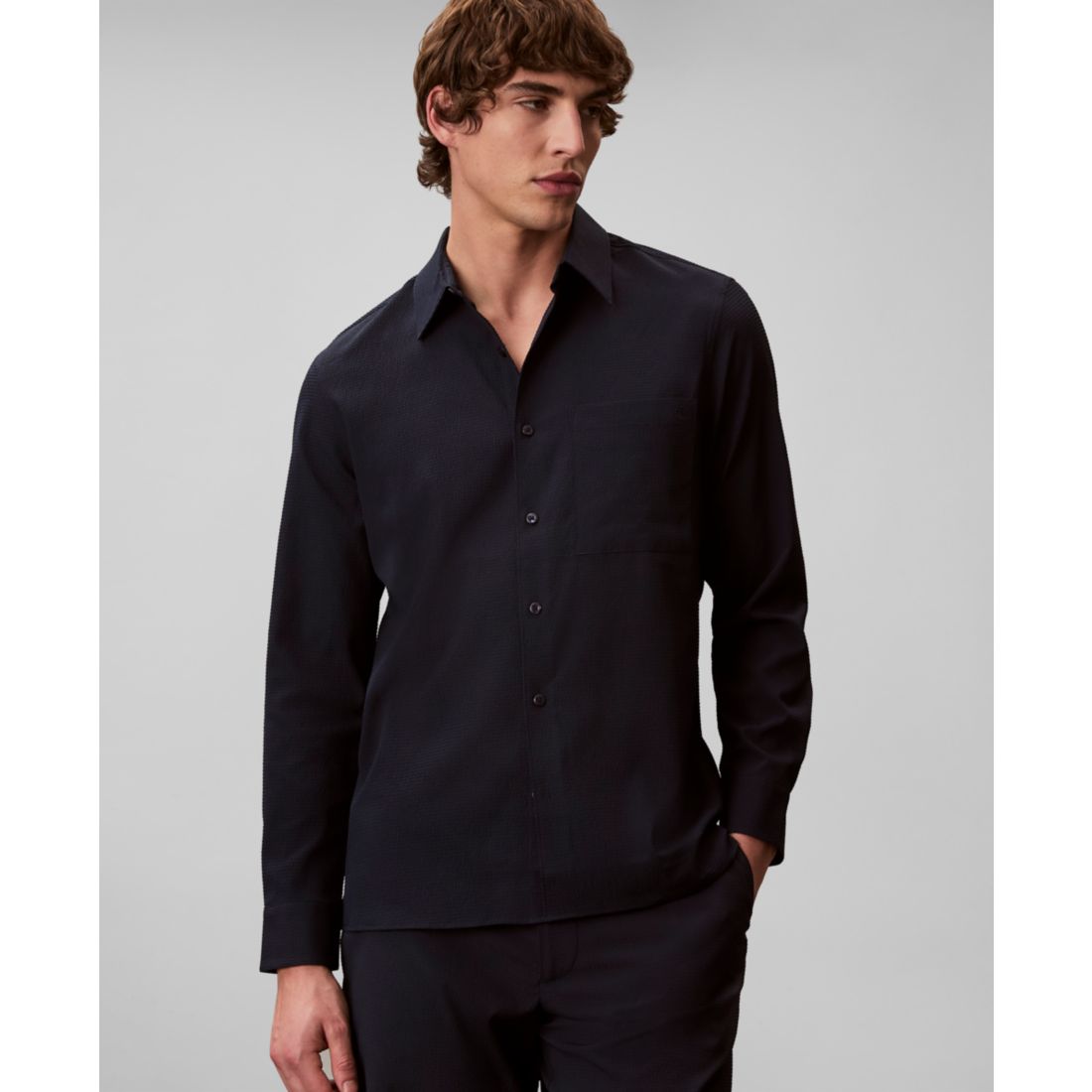 Calvin Klein Men's Collared Neck Long-Sleeve Shirt