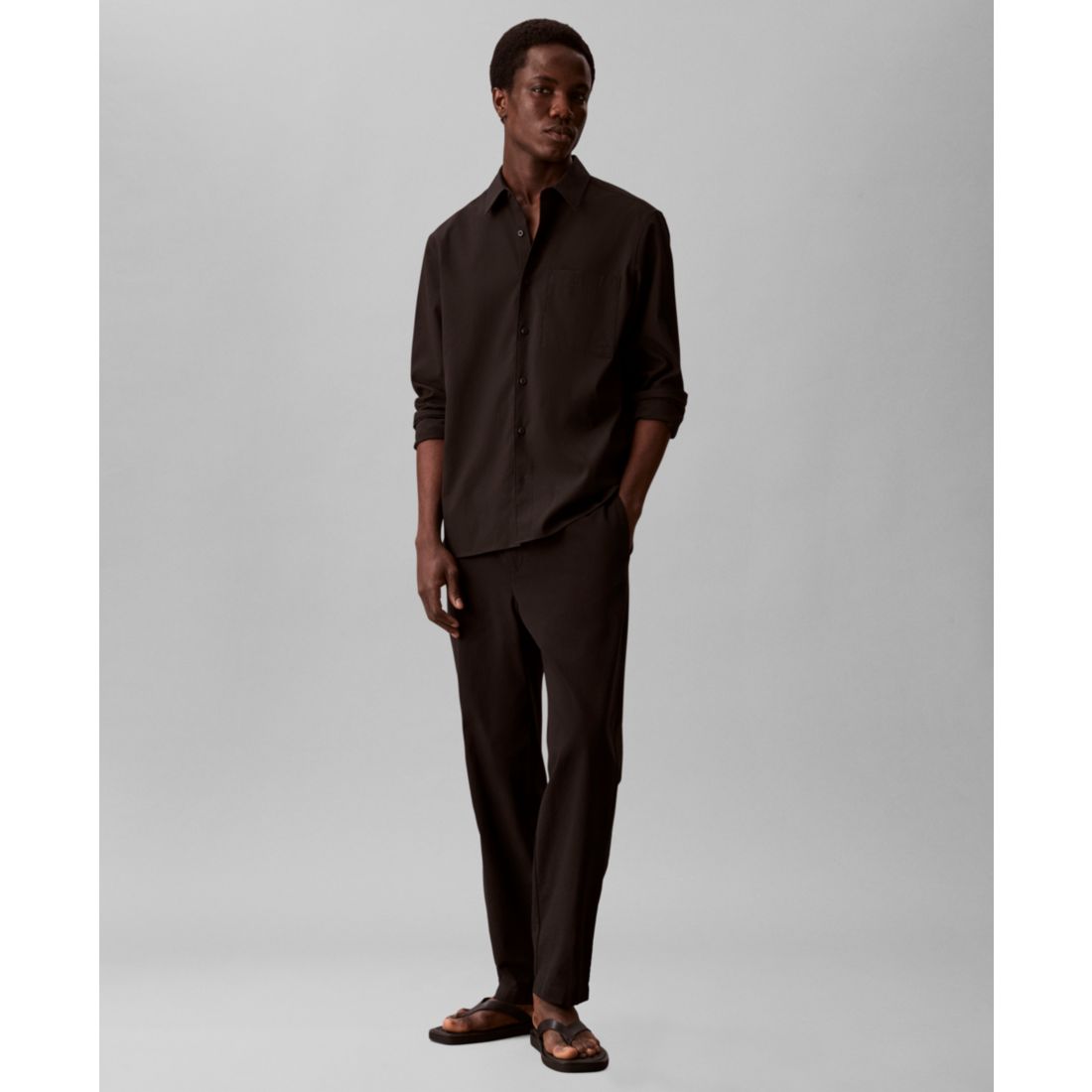 Calvin Klein Men's Collared Neck Long-Sleeve Shirt