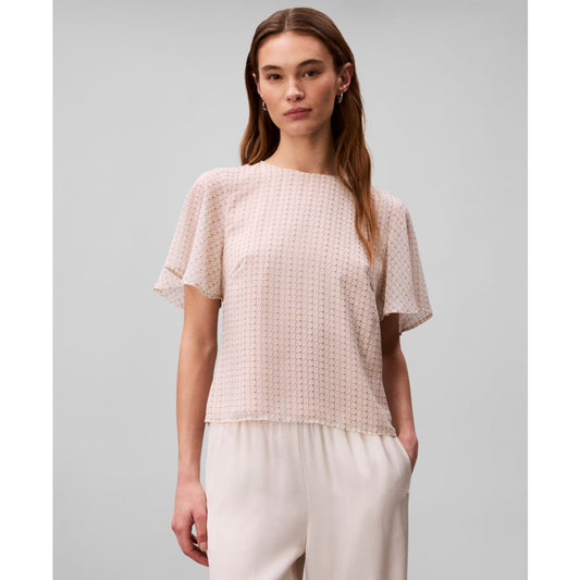 Calvin Klein Women's Printed Flutter-Sleeve Crewneck Top