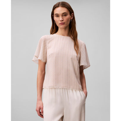 Calvin Klein Women's Printed Flutter-Sleeve Crewneck Top
