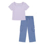 Calvin Klein Girls' 4-6X Square Neck T-Shirt and Wide Leg Denim Pants, 2-Piece Set