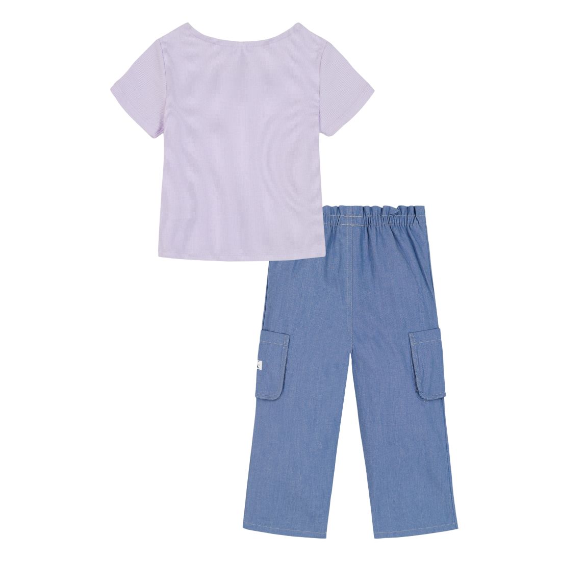 Calvin Klein Girls' 4-6X Square Neck T-Shirt and Wide Leg Denim Pants, 2-Piece Set