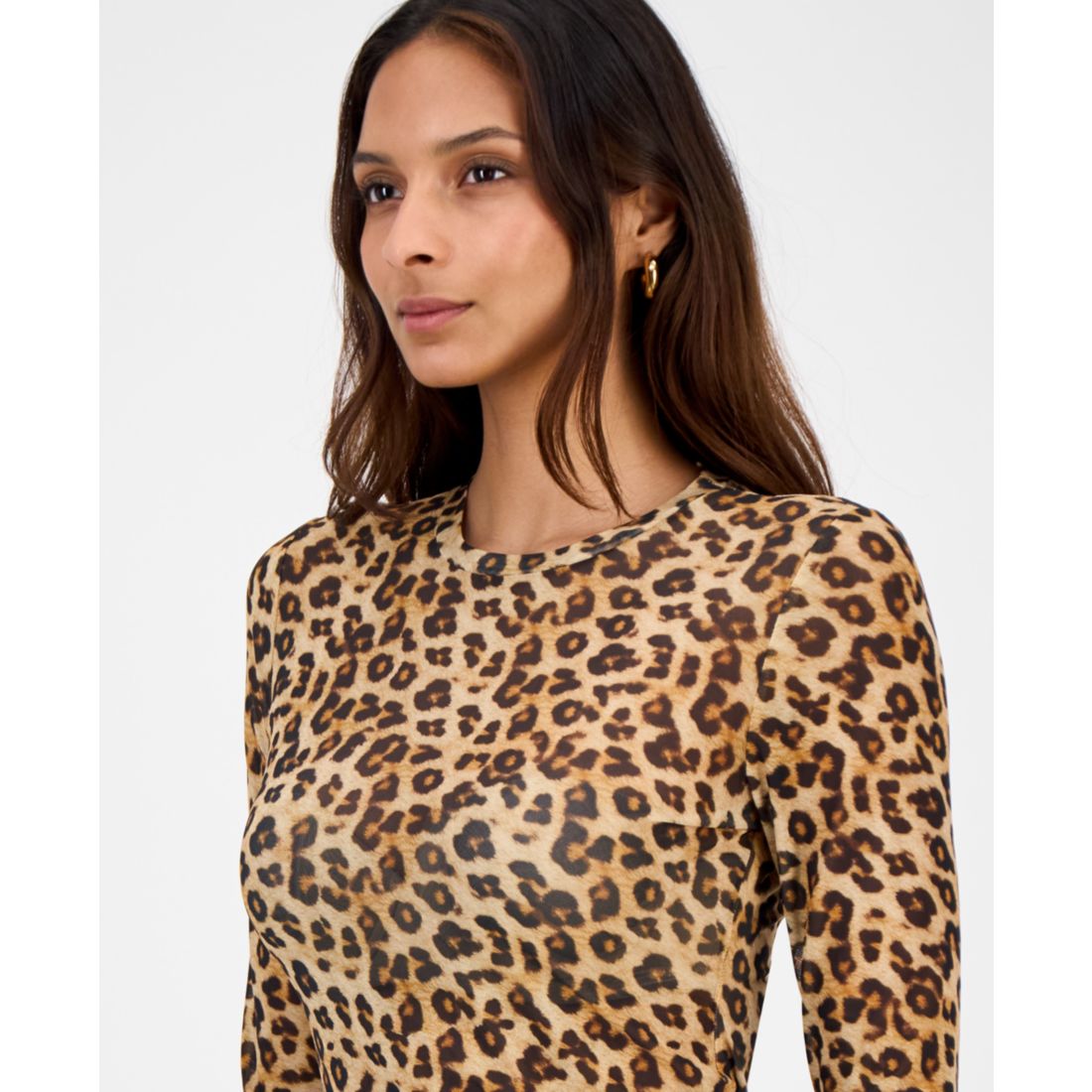 Bar Iii Women's Leopard-Print Mesh Long-Sleeve Top, Macy's Exclusive