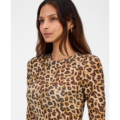 Bar Iii Women's Leopard-Print Mesh Long-Sleeve Top, Macy's Exclusive