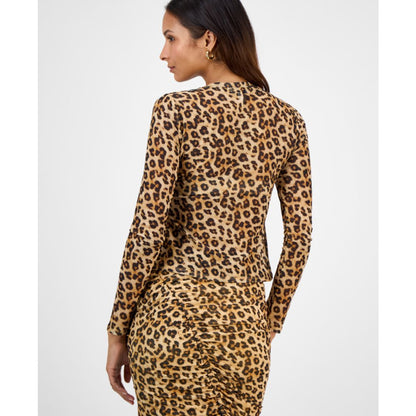 Bar Iii Women's Leopard-Print Mesh Long-Sleeve Top, Macy's Exclusive