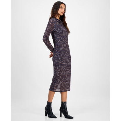 Bar Iii Women's Mock Neck Printed Mesh Midi Dress, Macy's Exclusive