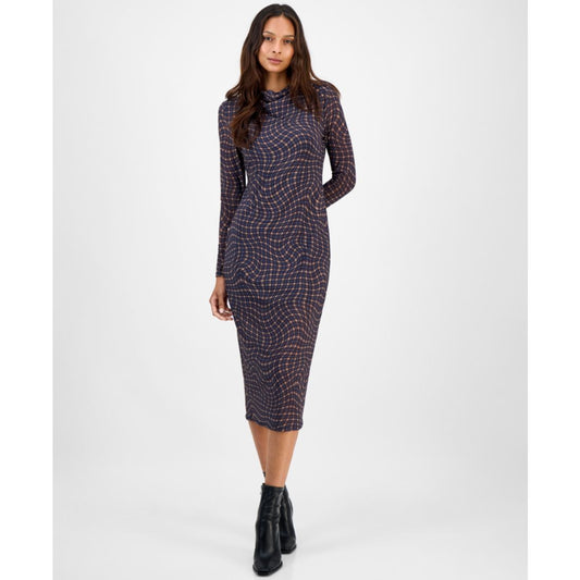 Bar Iii Women's Mock Neck Printed Mesh Midi Dress, Macy's Exclusive