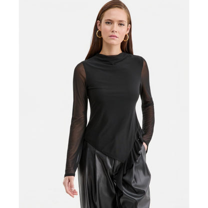 Bar Iii Women's Mock-Neck Asymmetrical Ruffled-Hem Top, Macy's Exclusive