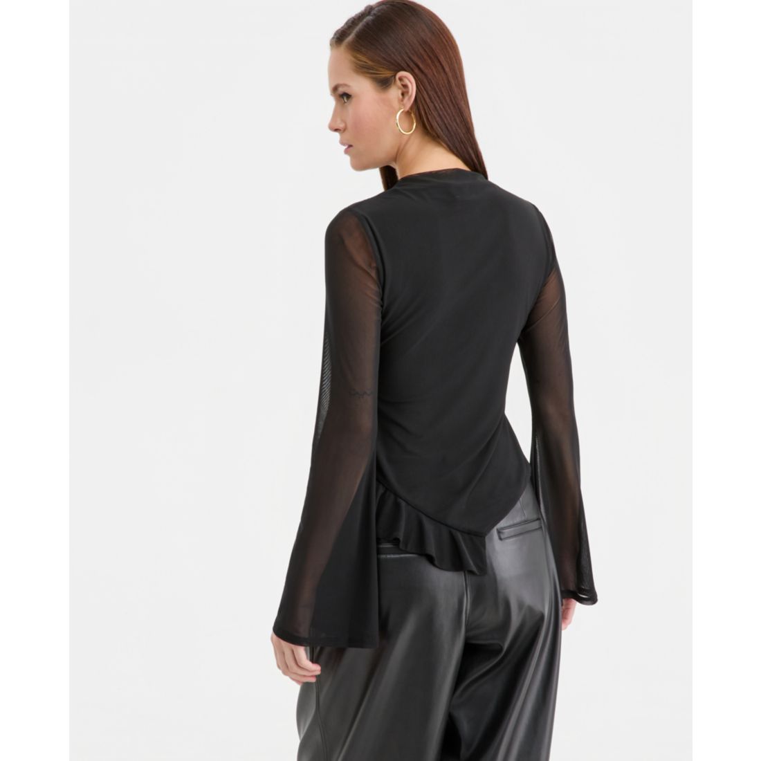 Bar Iii Women's Mock-Neck Asymmetrical Ruffled-Hem Top, Macy's Exclusive