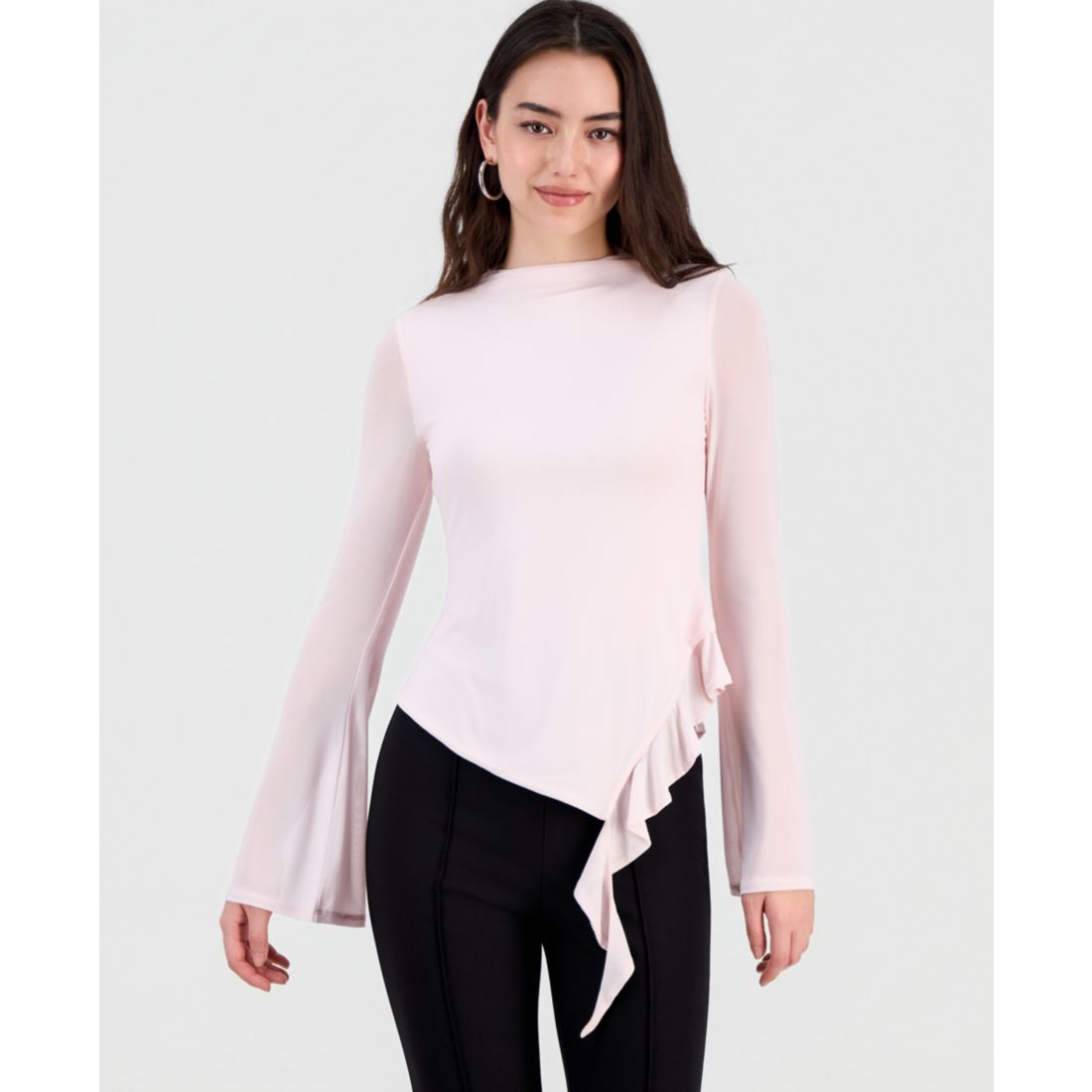 Bar Iii Women's Mock-Neck Asymmetrical Ruffled-Hem Top, Macy's Exclusive