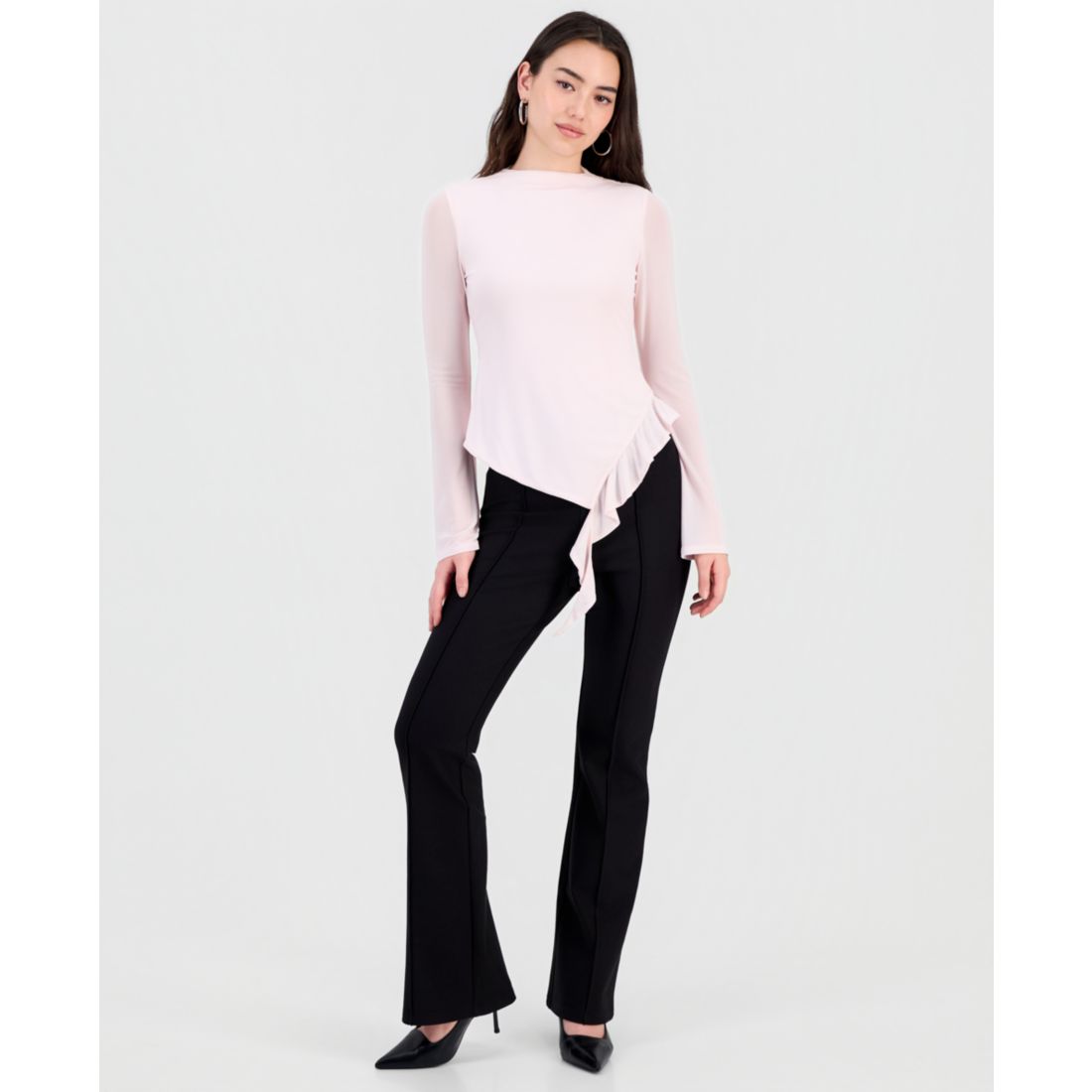 Bar Iii Women's Mock-Neck Asymmetrical Ruffled-Hem Top, Macy's Exclusive