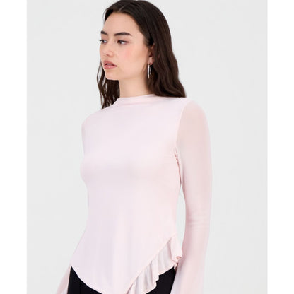 Bar Iii Women's Mock-Neck Asymmetrical Ruffled-Hem Top, Macy's Exclusive