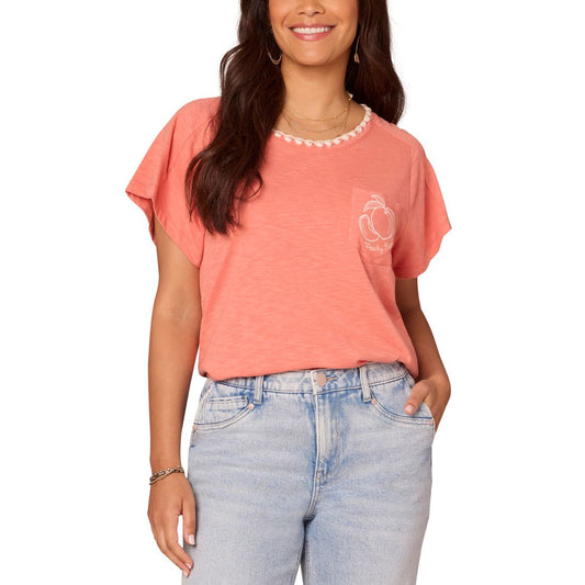Democracy Women's Embroidered-Pocket Short-Sleeve T-Shirt