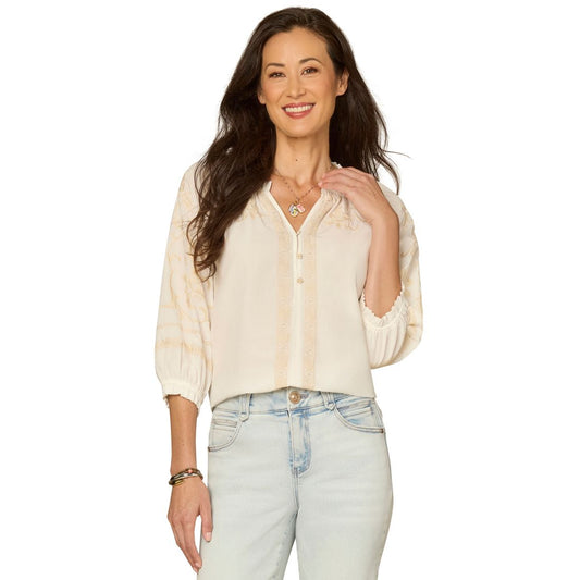 Democracy Women's Mixed Media Embroidered Top