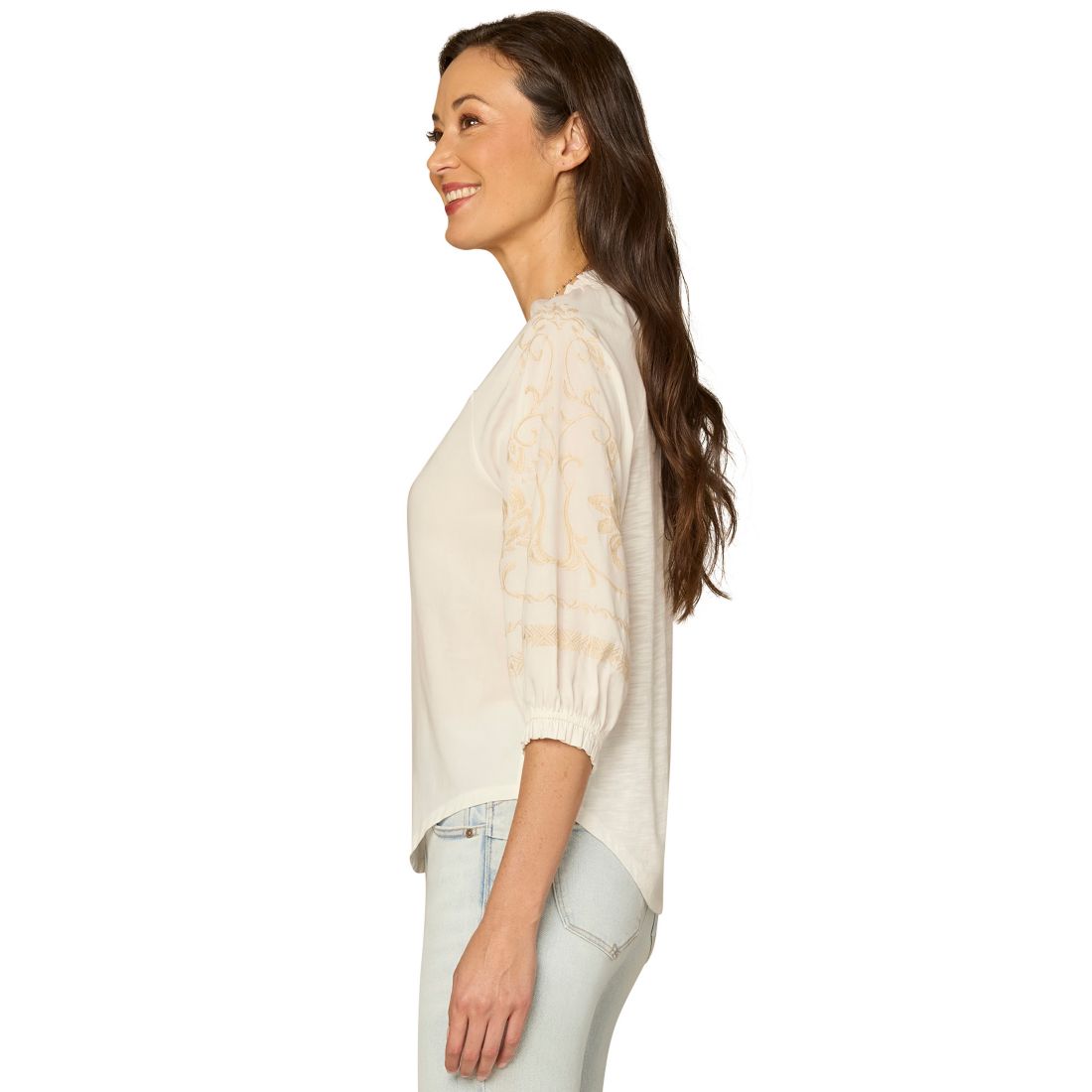 Democracy Women's Mixed Media Embroidered Top
